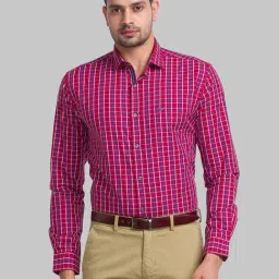 Park Avenue Red Cotton Slim Fit Checks Shirt-image-48