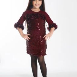 Ministitch Girls Maroon Sequence Party Dress-picture-1