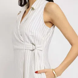 FableStreet White Striped Casual dress image 5