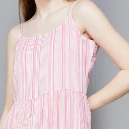 Colour Me by Melange Pink Cotton Striped A-Line Dress image 5