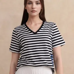 RAREISM Off White Cotton Blend Striped Short Sleeves T-Shirt-picture-29