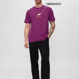 The Souled Store Purple Cotton Embroidered Casual T-Shirt image 5