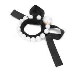 OOMPH Combo of 2 Black Nylon Big Pearl Rubber Band Ponytail Holder Stylish Latest image 5