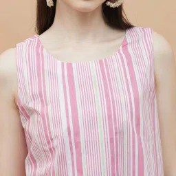 Colour Me By Melange Pink Cotton Regular Fit Striped Top image 5