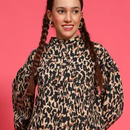 Oxolloxo Brown Animal Print Casual Shirt-image-61