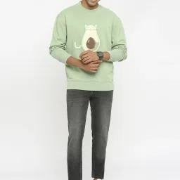 Basics Green Cotton Comfort Fit Printed Sweatshirt image 5