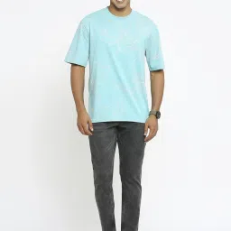 Basics Blue Cotton Relaxed Fit Printed T-Shirt image 5