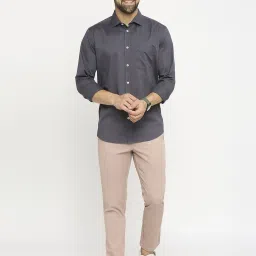 Basics Dark Grey Cotton Slim Fit Shirt image 5