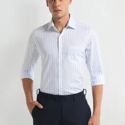 Arrow White Slim Fit Striped Shirt-image-41
