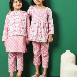 READIPRINT FASHIONS Kids Pink & White Printed Full Sleeves Kurta, Pyjamas with Jacket image 5