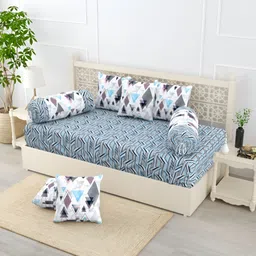 Salona Bichona 8 Pieces Grey & White Floral-Printed 152 TC Cotton Diwan Set image 2