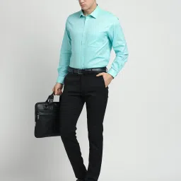 Turtle Dark Green Slim Fit Dobby Trousers image 5