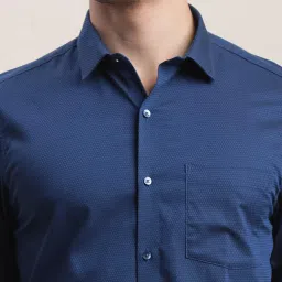 Turtle Blue Cotton Slim Fit Dobby Shirt image 5