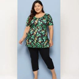 Aarika Green Nylon Printed Short Sleeves Swimsuit With Cap-picture-39