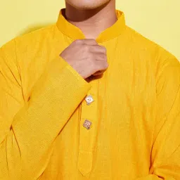 VASTRAMAY Boys Yellow Cotton Self KurtaSets image 4