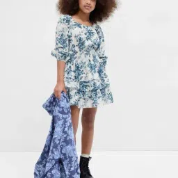 GAP Girls Blue Cotton Floral Dress-picture-14