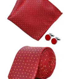 Park Avenue Red Printed Ties Pocket Square and Cufflinks Gift Set-image-29