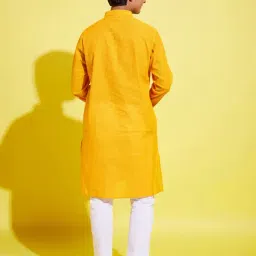 VASTRAMAY Boys Yellow Cotton Self KurtaSets image 3