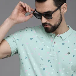 WROGN Men Mint Green & Pink Printed Polo Collar Pure Cotton Slim Fit T-shirt-picture-13
