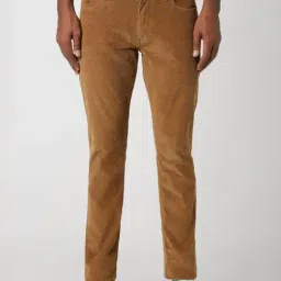 Peter England Brown Slim Fit Striped Jeans-image-50
