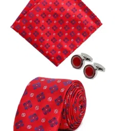 Park Avenue Red Printed Ties Pocket Square and Cufflinks Gift Set-image-31