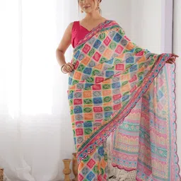 ODETTE Ethnic Motifs Poly Chiffon Saree image 4