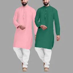 VS MALL Green Cotton Blend Kurta Sets-picture-22