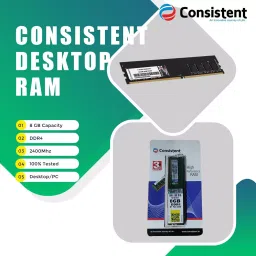 Consistent RAM 8 GB DDR4 2400 MHz Memory Speed DIMM for Desktop, Black image 2