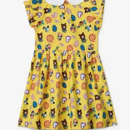 The Souled Store Girls Yellow Cotton Graphic Regular Fit Dress image 3