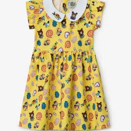 The Souled Store Girls Yellow Cotton Graphic Regular Fit Dress image 2