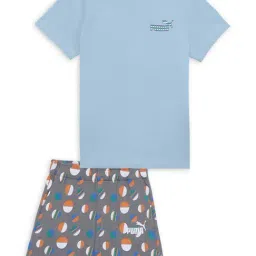 Puma Kids Summer Camp Blue & Grey Cotton Printed T-Shirt Set-image-35