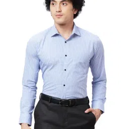 Park Avenue Light Blue Slim Fit Check Shirt-image-84