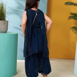 Sangria Girls Sequin & Thread Embroidered A-Line Kurta Set With Sling Bag image 4