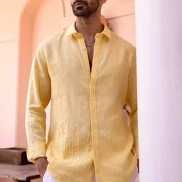 ASUKA Spread Collar Relaxed Fit Embroidered Linen Shirt-picture-24