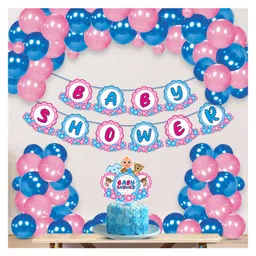 Zyozi Baby Shower Decorations Combo with Banner Balloons Cake Topper Blue  Pink - Pack Of 27-picture-16