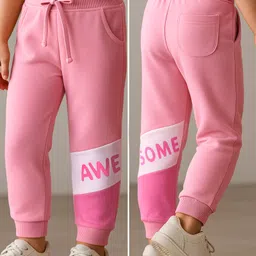 Babyhug Cotton Knit Full Length Lounge Pants With Text Print - Pink-picture-25