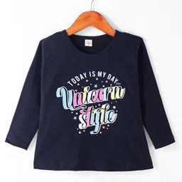 Olio Kids Cotton Knit Full Sleeves Winter T-Shirt With Text Print - Navy Blue-picture-23