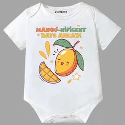 KNITROOT Cotton Summer Theme Half Sleeves Mango Nificent Days Ahead Text Printed Onesie - White-picture-32