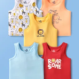 Doodle Poodle 100% Cotton Single Jersey Knit Sleeveless Vests With Animal Print Pack Of 5 - Multicolour-picture-25