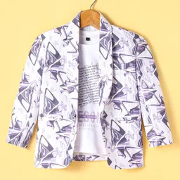 Radutu Full Sleeves Abstract Printed Blazer With Tee Set - Purple & White image 1