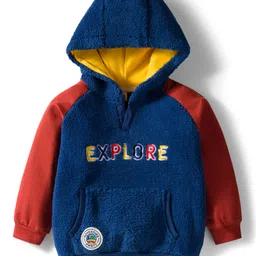 Babyhug Cotton Knit Full Raglan Sleeves Hooded Sweatshirt With Explore Embroidery & Kangaroo Pockets - Navy Blue-picture-25