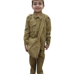 BookMyCostume Cotton Woven Full Sleeves Postman Costume Set With Cap & Sling Bag - Khaki-picture-24