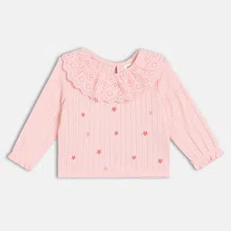 MINI KLUB Cotton Full Sleeves Floral & Schiffli Embroidered Top - Pink-picture-35