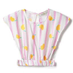 Tales & Stories Viscose Woven Sleeveless Striped & Mangoes Printed Crop Top - Pink-picture-15