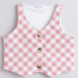 Taffykids Sleeveless Checked Crop Top - Pink & White image 3
