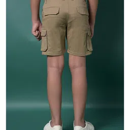CRIMSOUNE CLUB Cotton Woven Solid Pocket Detailed Cargo Shorts - Khaki image 3