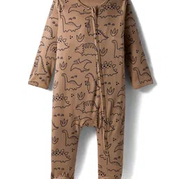 Bonfino 100% Cotton Full Sleeves Footed Sleepsuits With Dino Print Pack Of 2 - Navy Blue & Peach image 2