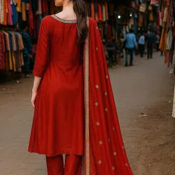 KALINI Women Maroon Silk Blend Kurta Sets image 2