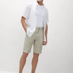 Marks & Spencer Men Linen Striped Regular Fit Mid-Rise Chino Shorts image 4