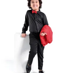 Babyhug Full Sleeves Stretch Fit Party Suit Bow - Red & Black image 3